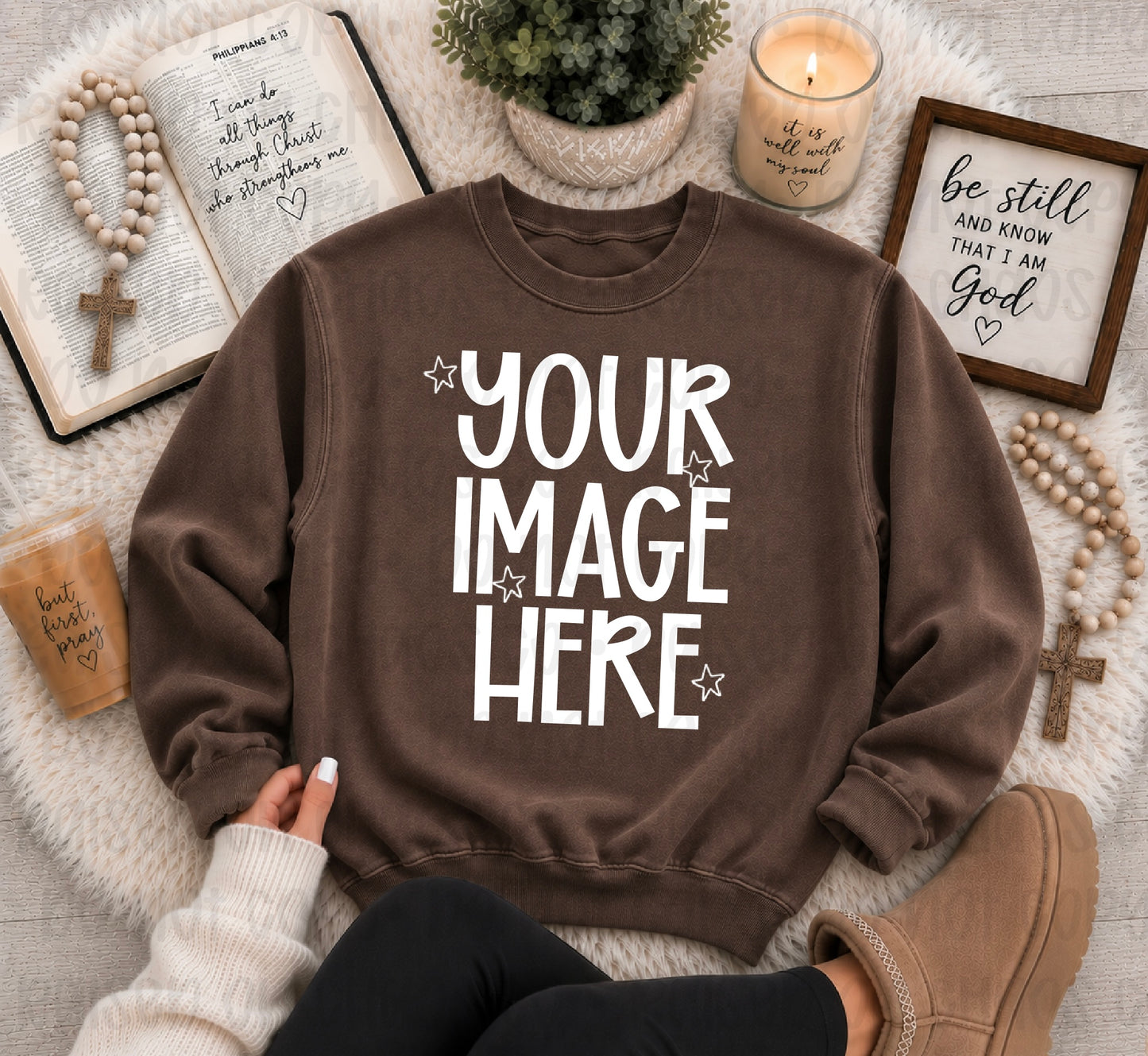 Cute Faith CC Sweatshirt Mock-up - Brown