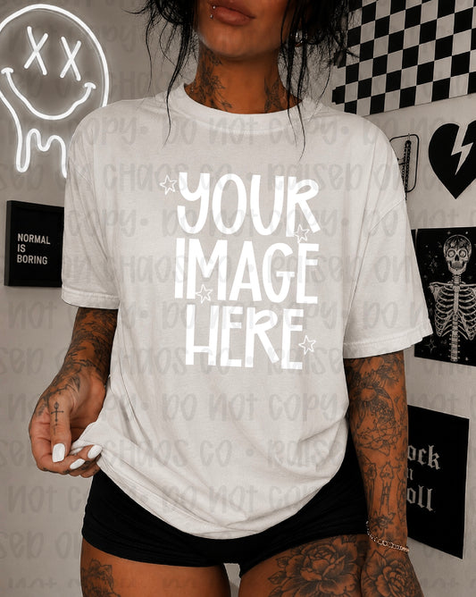 Edgy Themed CC Tee Mock-up - White