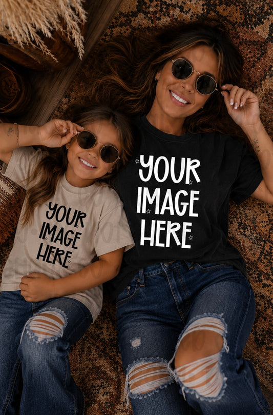 Boho Themed CC Tee Mock-up - Black & Sand