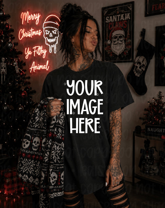 Edgy Christmas Themed CC Tee Mock-up - Black