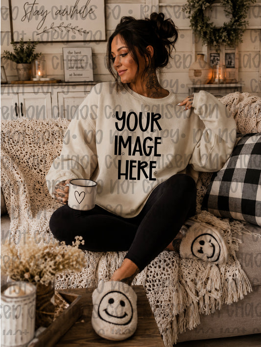 Farmhouse Themed Sweatshirt Mock-up - Sand