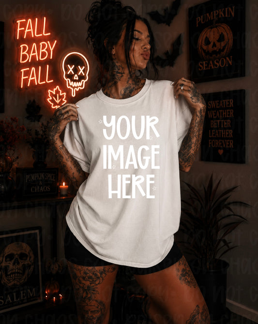 Edgy Fall Themed CC Tee Mock-up - White