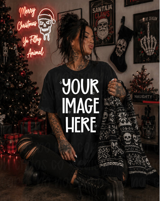 Edgy Christmas Themed CC Tee Mock-up - Black