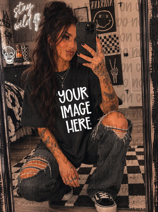 Checkered Edgy Themed Shirt Mock-up - Black