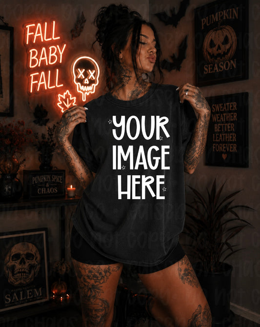 Edgy Fall Themed CC Tee Mock-up- Black