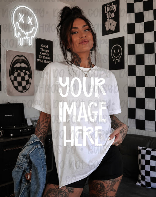 Edgy Themed CC Tee Mock-up - White