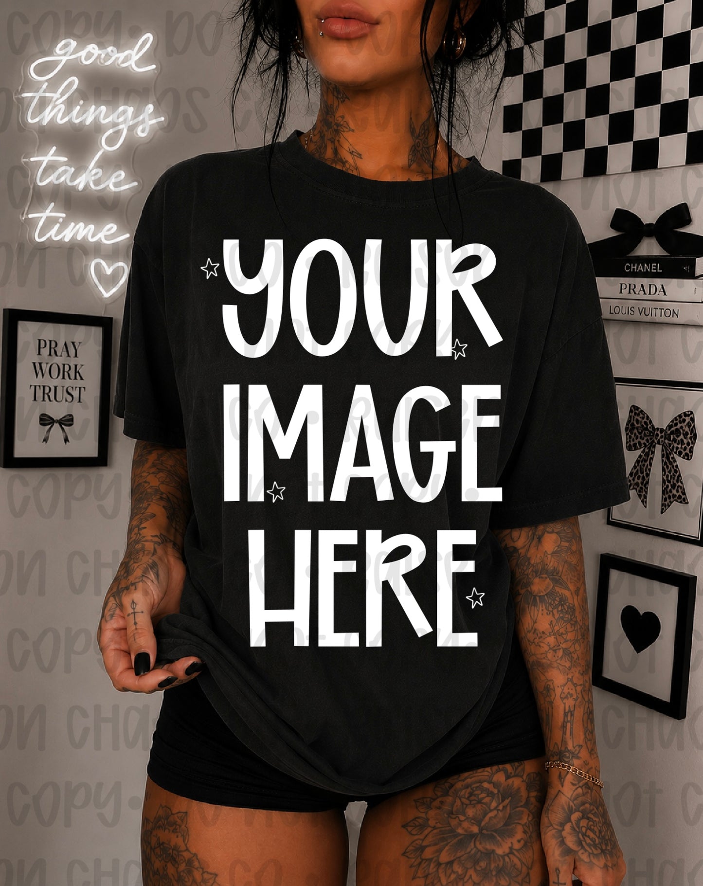 Preppy Edgy Themed CC Tee Mock-up- Black
