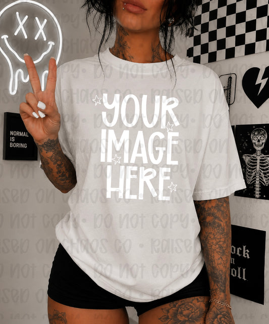 Edgy Themed CC Tee Mock-up - White