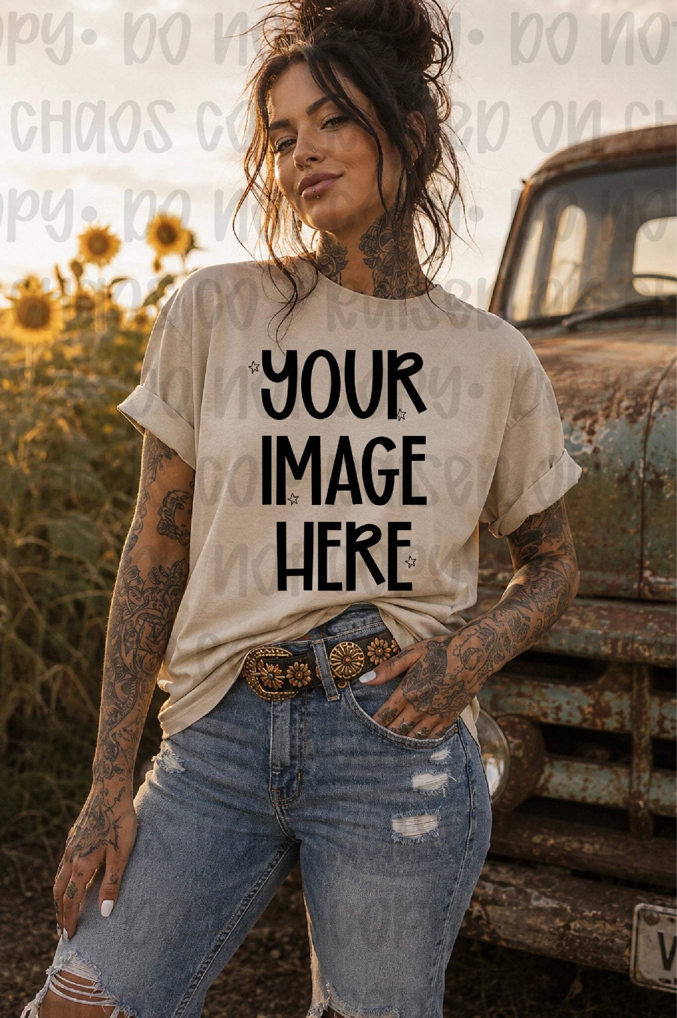 Boho Themed CC Tee Mock-up- Sand