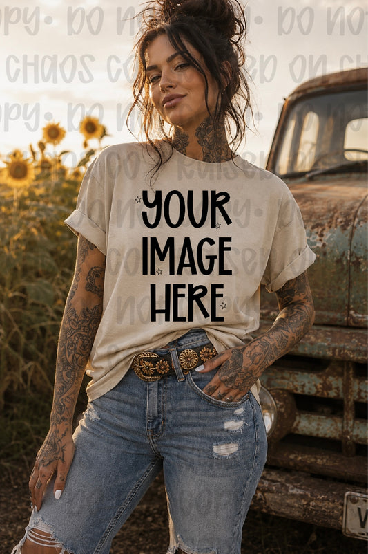 Boho Themed CC Tee Mock-up- Sand