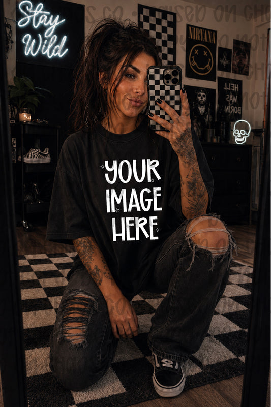 Checkered Edgy Themed Shirt Mock-up - Black