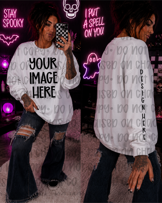 Spooky Neon Themed Sweatshirt Mock-up - White