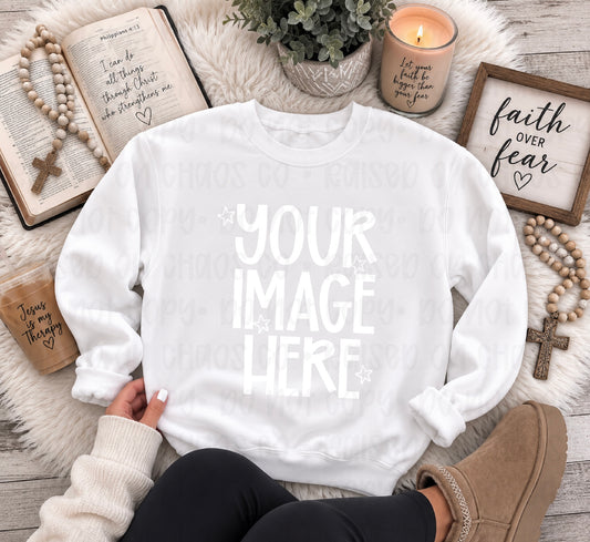 Cute Faith CC Sweatshirt Mock-up - White