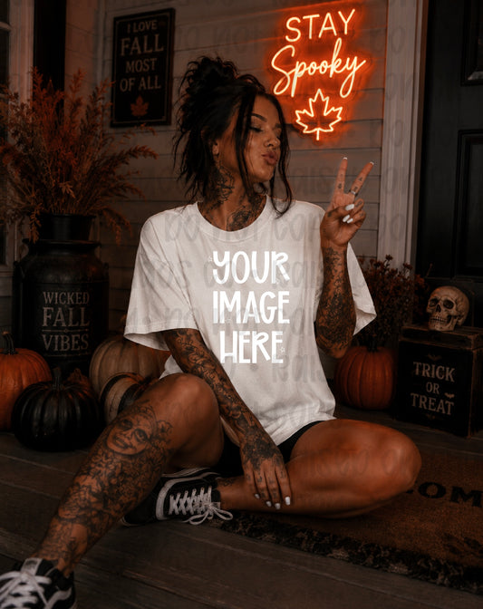 Edgy Fall Themed CC Tee Mock-up - White