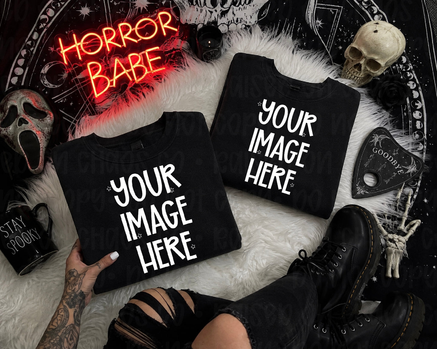 Edgy Horror Themed CC Sweatshirt Flatlay Mock-up - Black