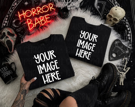 Edgy Horror Themed CC Sweatshirt Flatlay Mock-up - Black