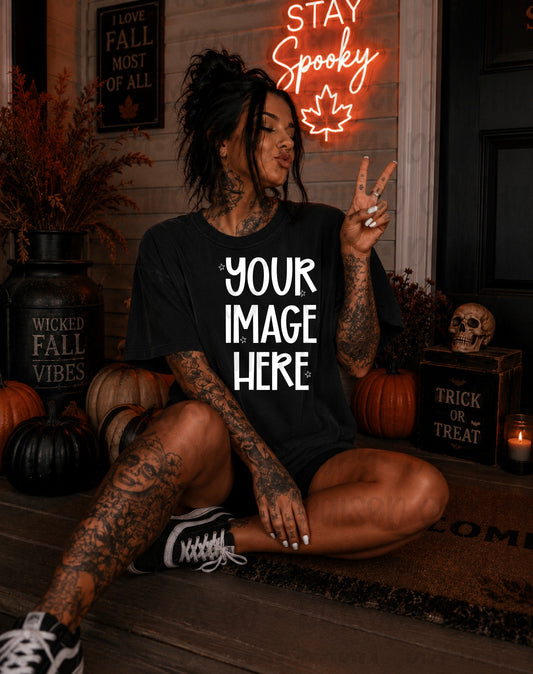 Edgy Fall Themed CC Tee Mock-up - Black