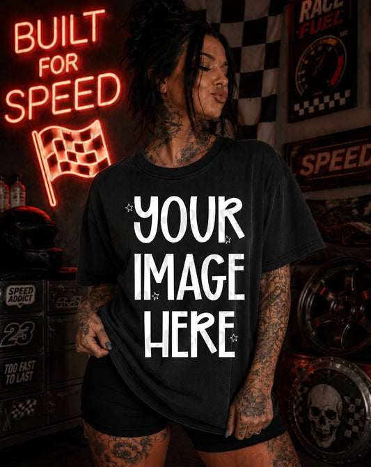 Edgy Race Themed CC Tee Mock-up- Black