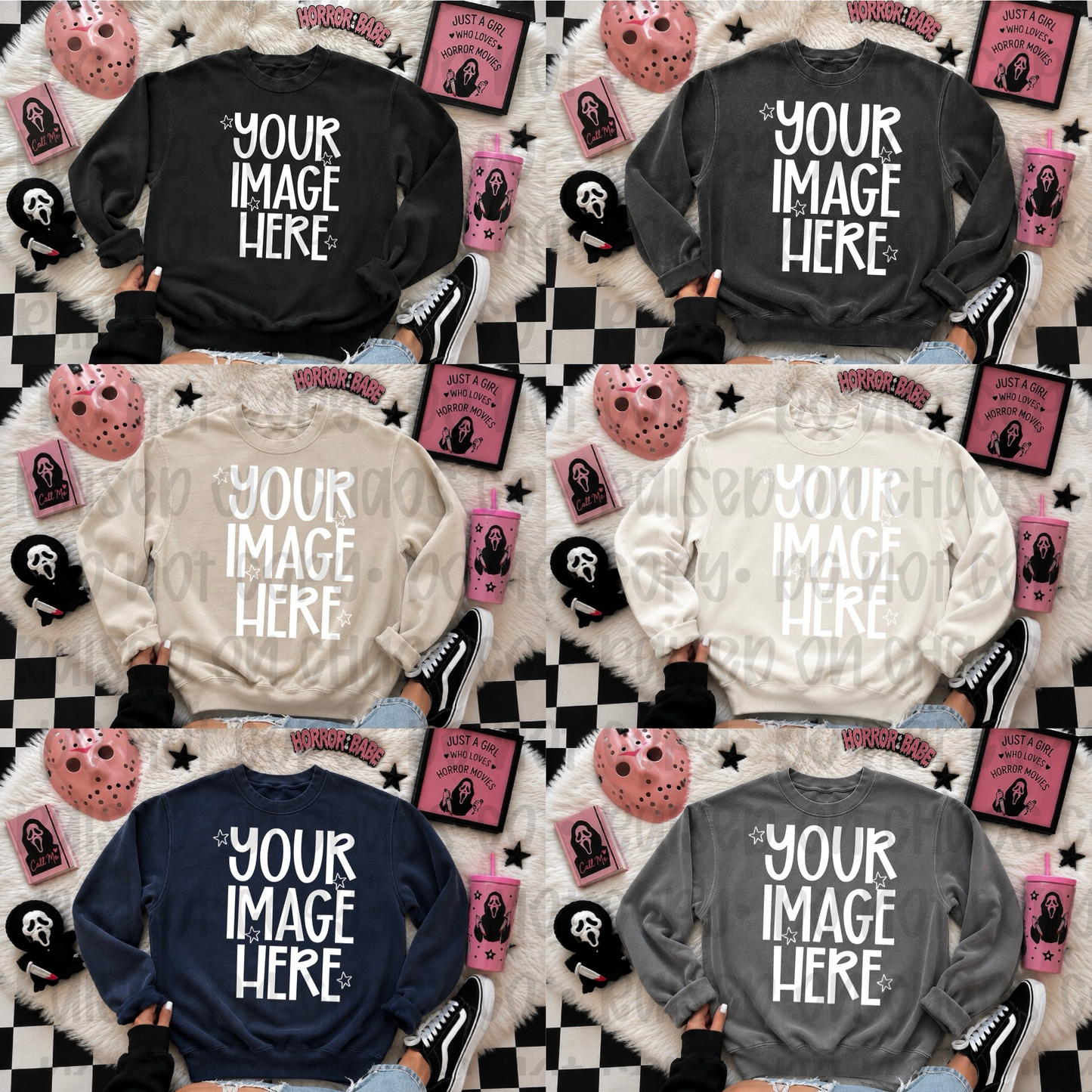 6 Cute Horror Mock-ups On Comfort Color Sweatshirts