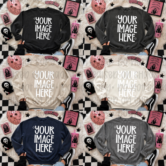 6 Cute Horror Mock-ups On Comfort Color Sweatshirts