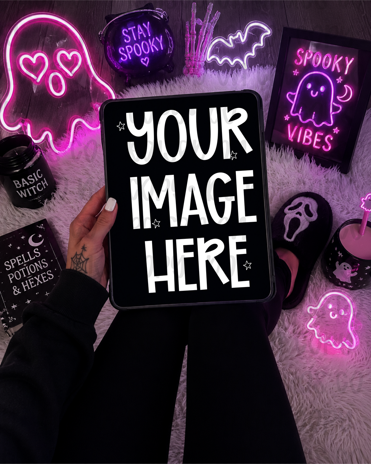 Cute Spooky Neon iPad Mock-up